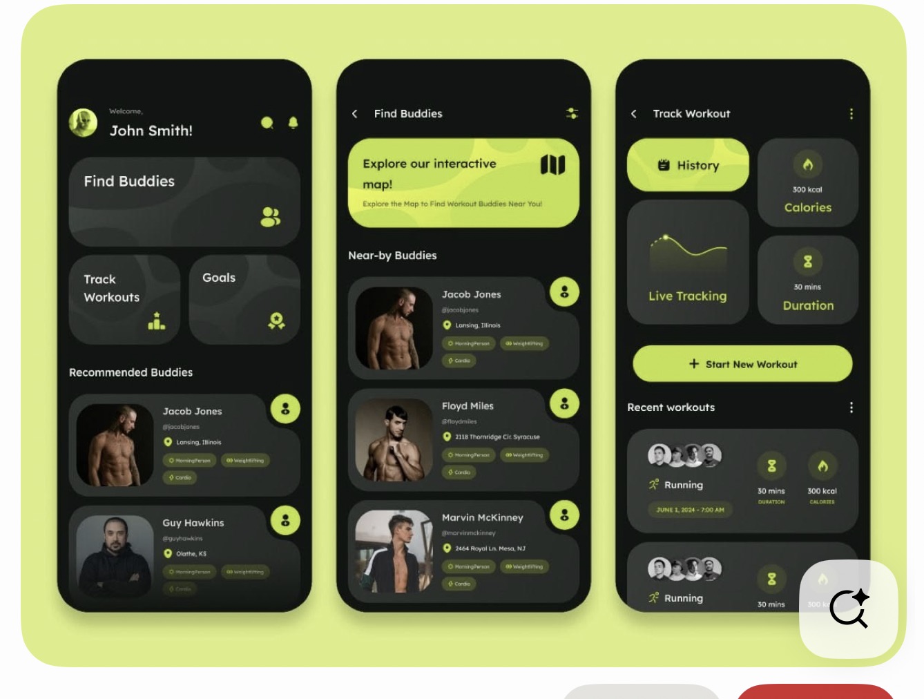 Fitness app home screen