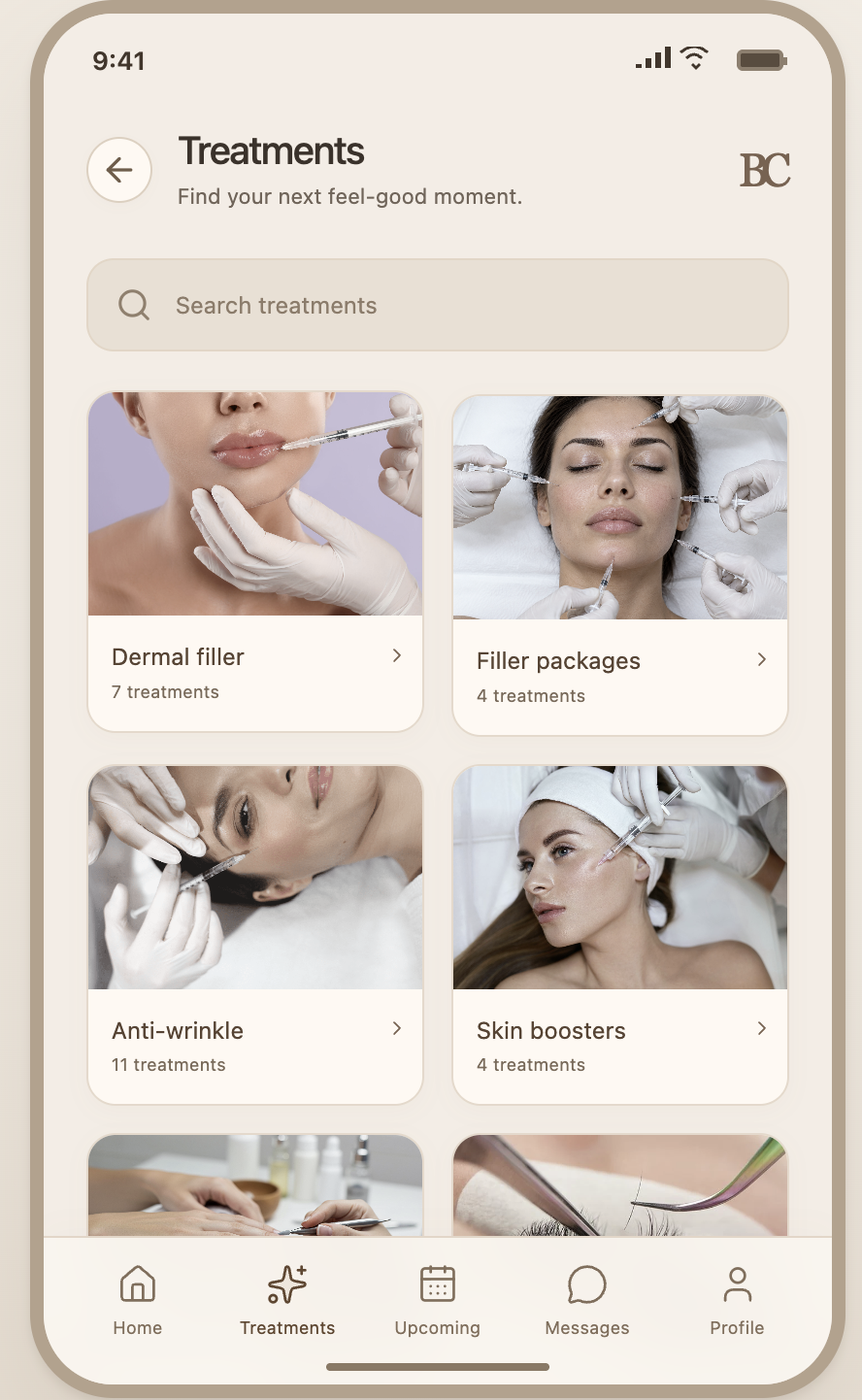 BC Aesthetics branded treatment menu